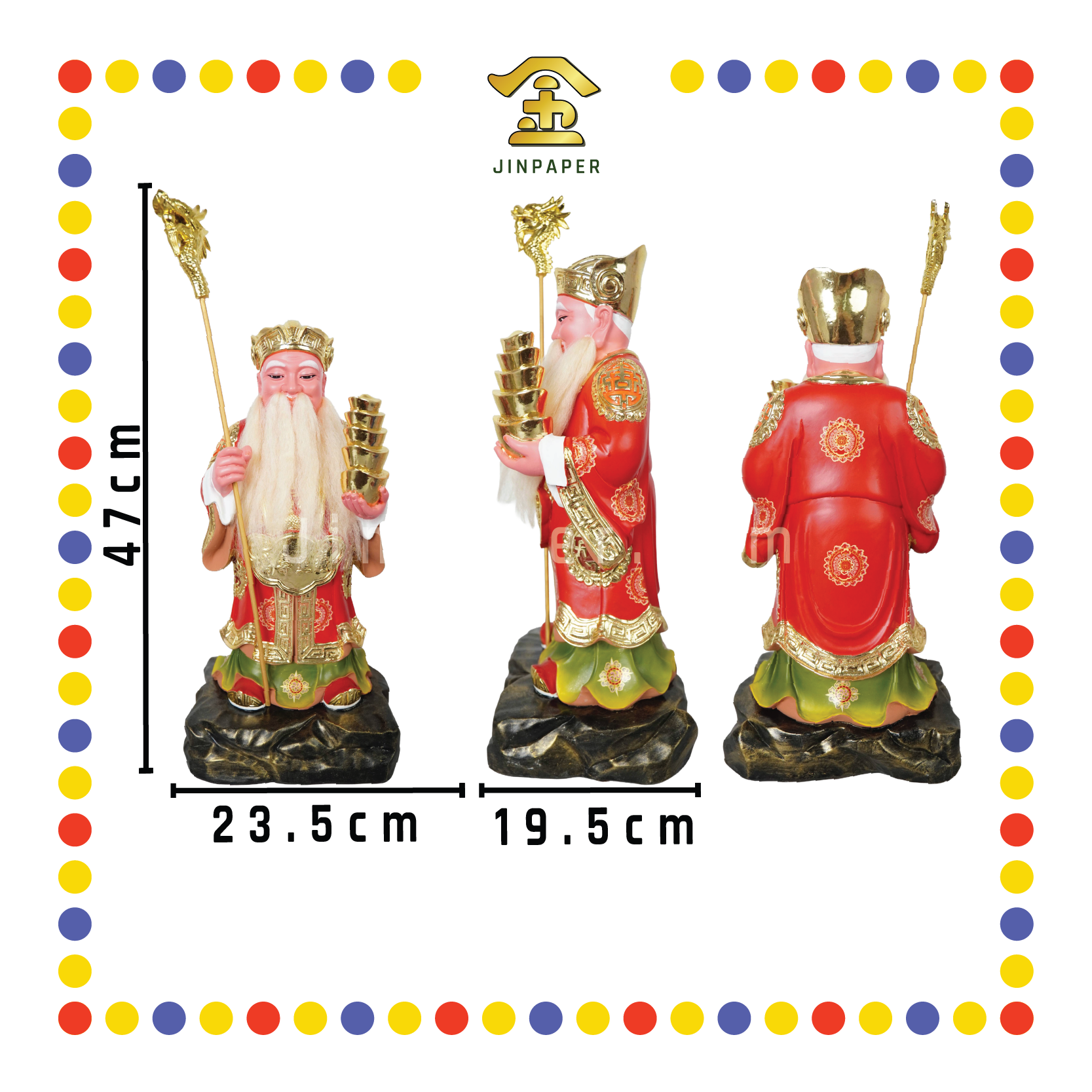 PRAYING STATUE 19" 树脂敦煌彩粉脸真须站山土地-拐