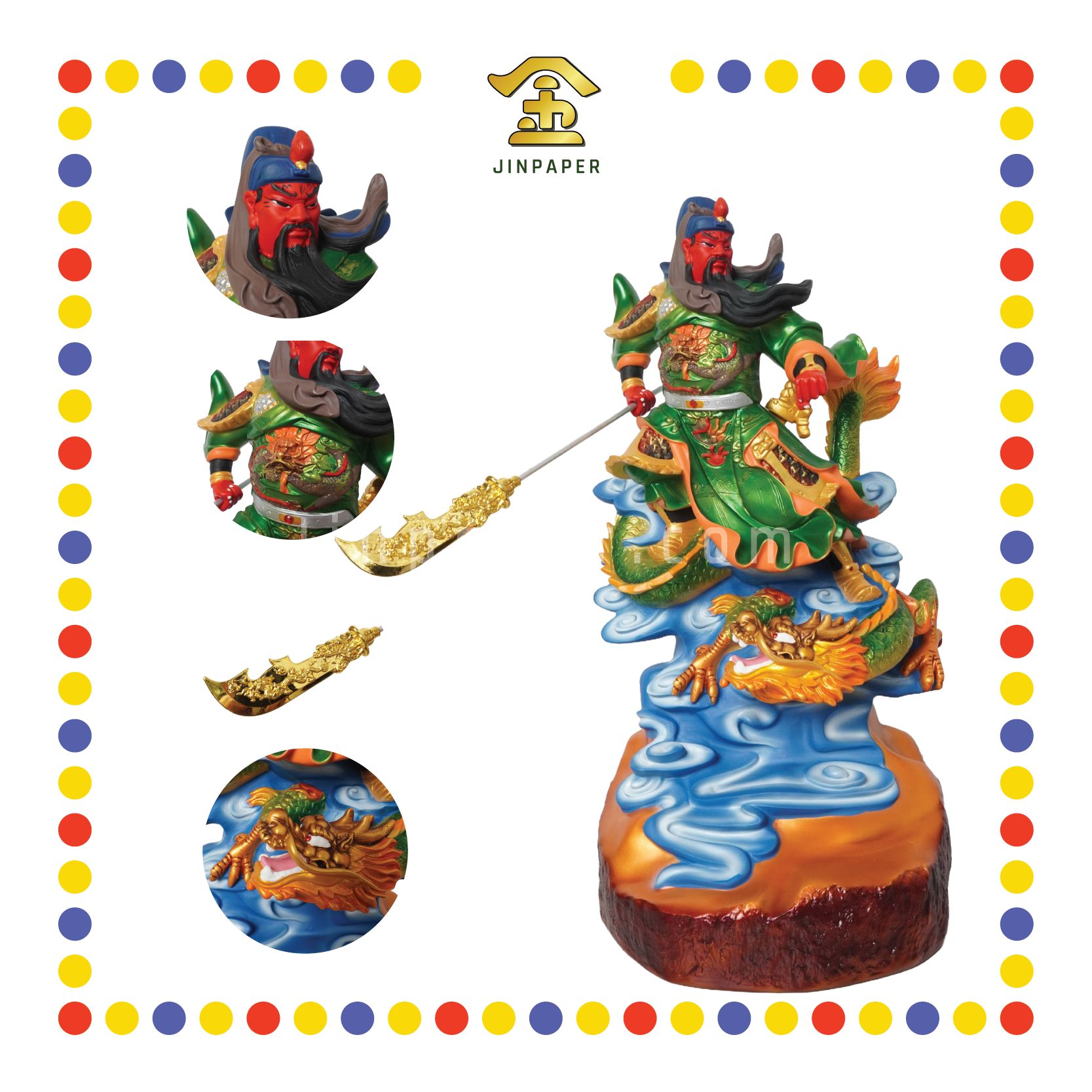 PRAYING  STATUE 21寸 彩色骑龙关公