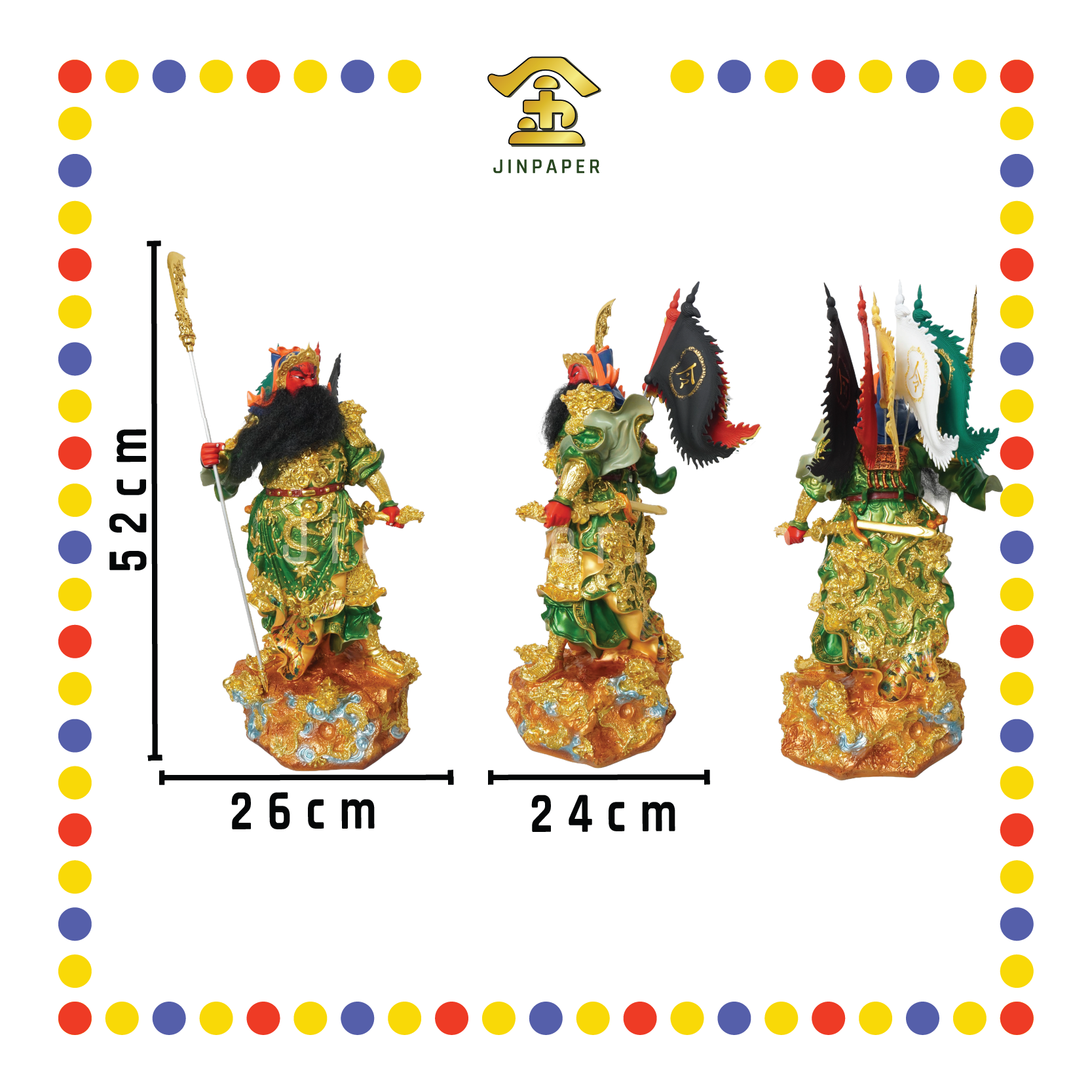 PRAYING  STATUE 21寸 彩色按金箔立九龙关公