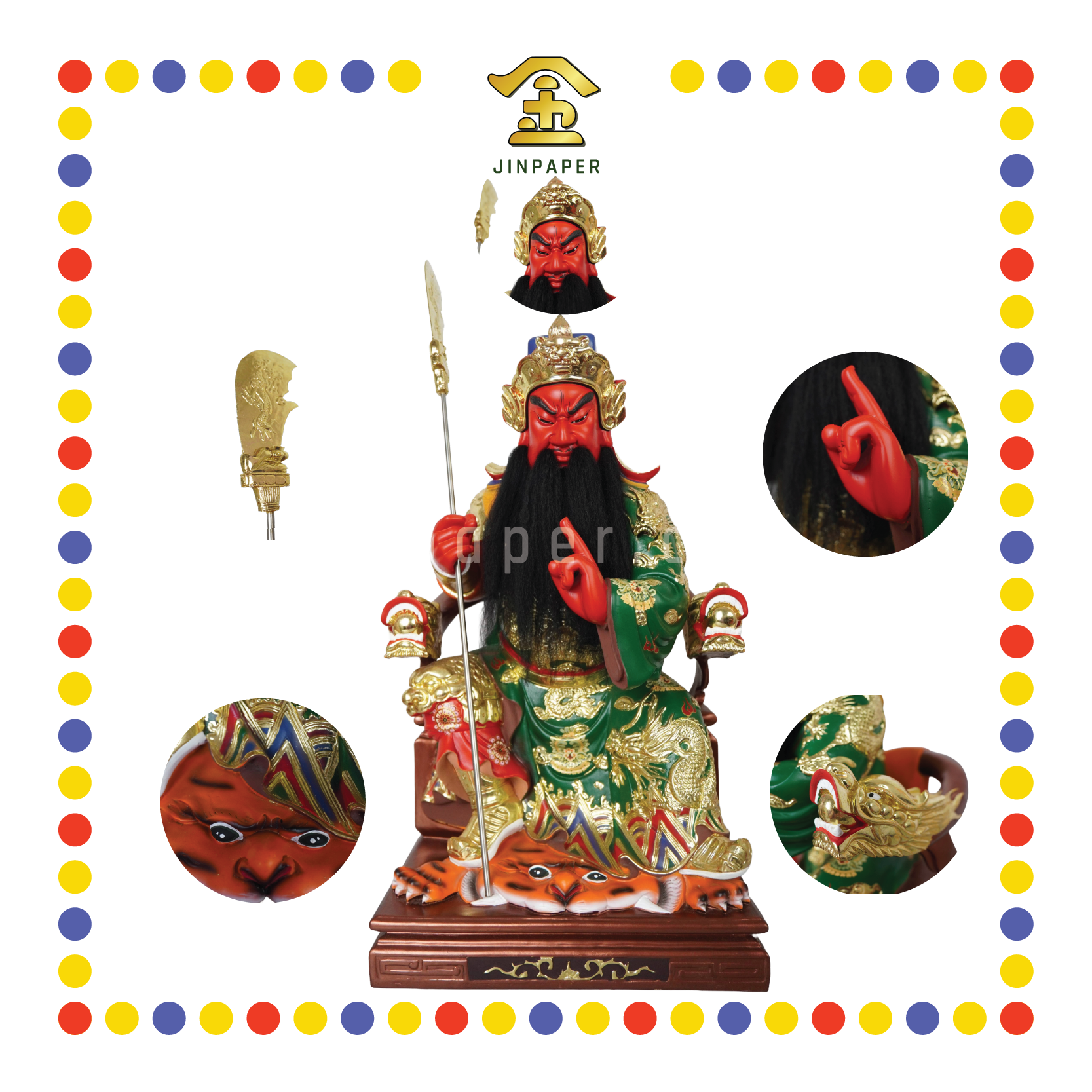 PRAYING STATUE 24" 坐树脂敦煌彩剑指关公