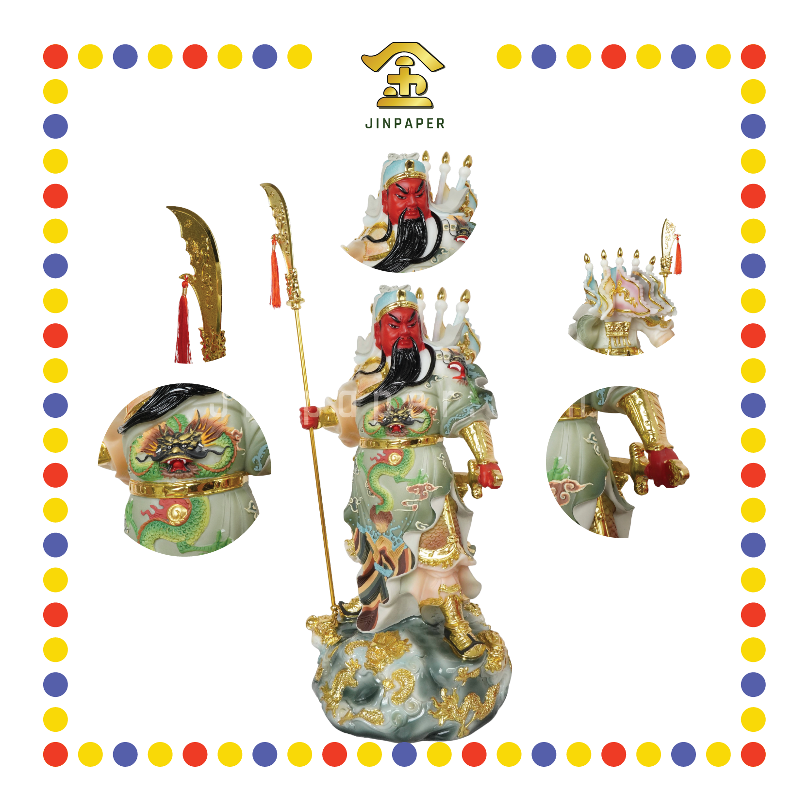 PRAYING  STATUE 26寸 实心极彩绿九龙关公