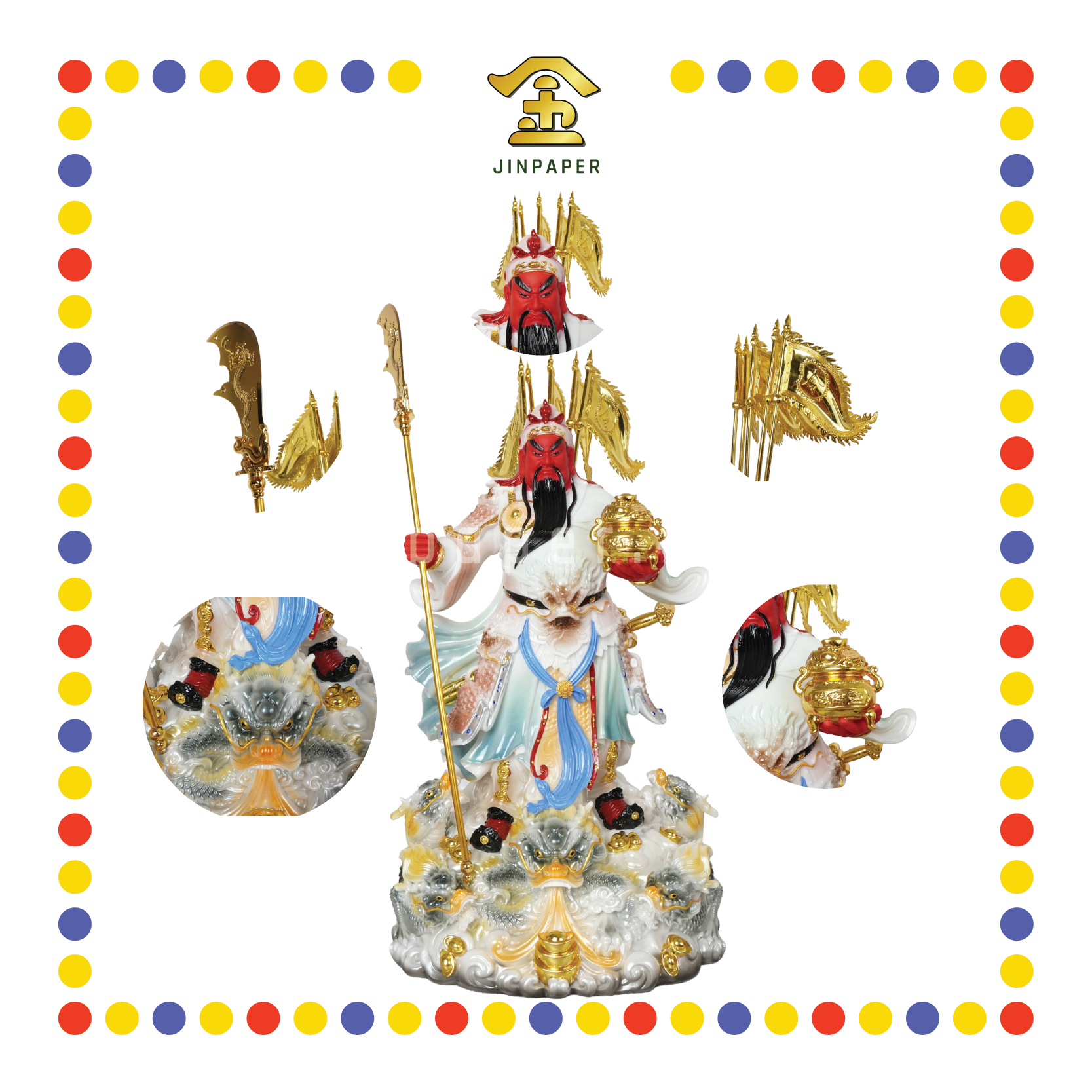 PRAYING  STATUE 26寸 实心极彩绿祥龙关公