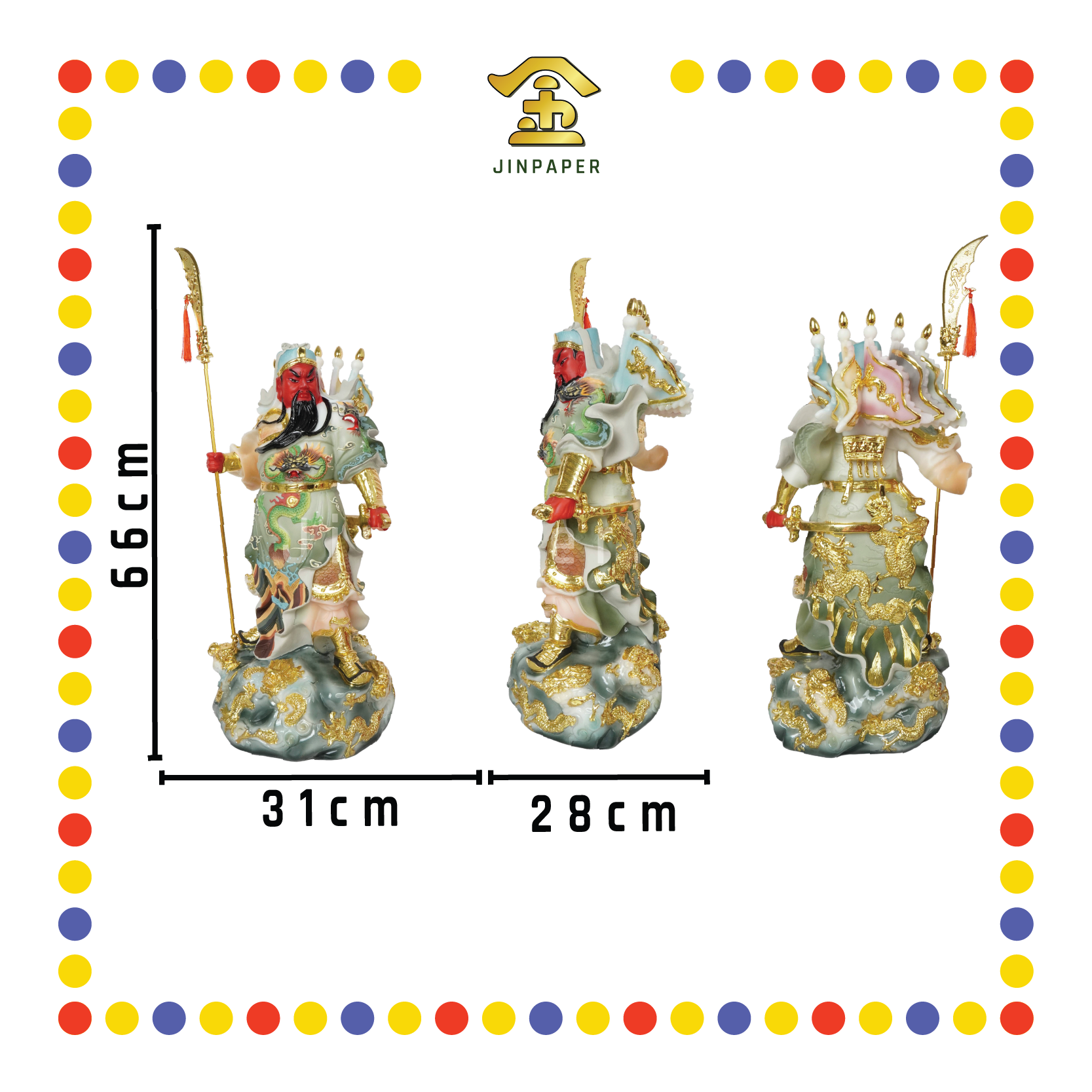 PRAYING  STATUE 26寸 实心极彩绿九龙关公