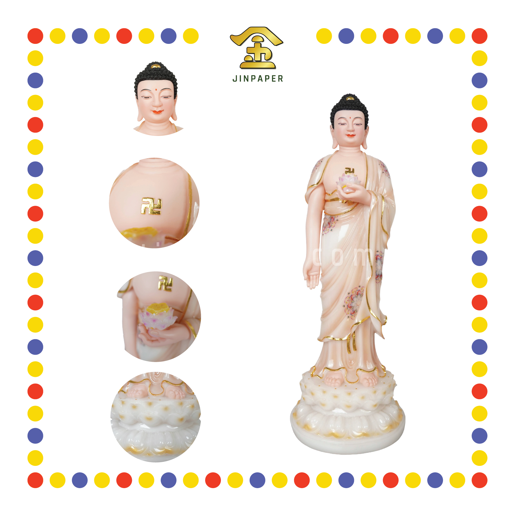 PRAYING STATUE 27寸 立白玉粉脸阿弥陀佛