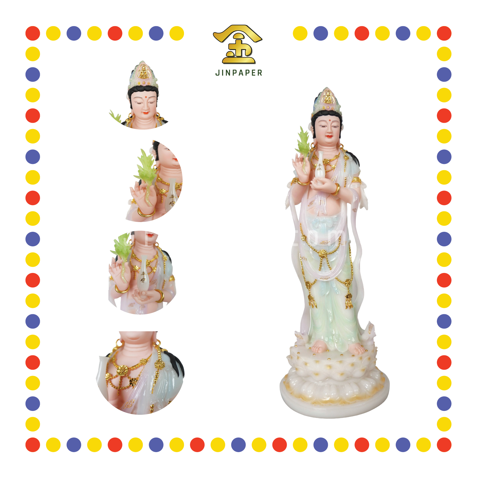 PRAYING STATUE 27寸 立白玉粉脸观音