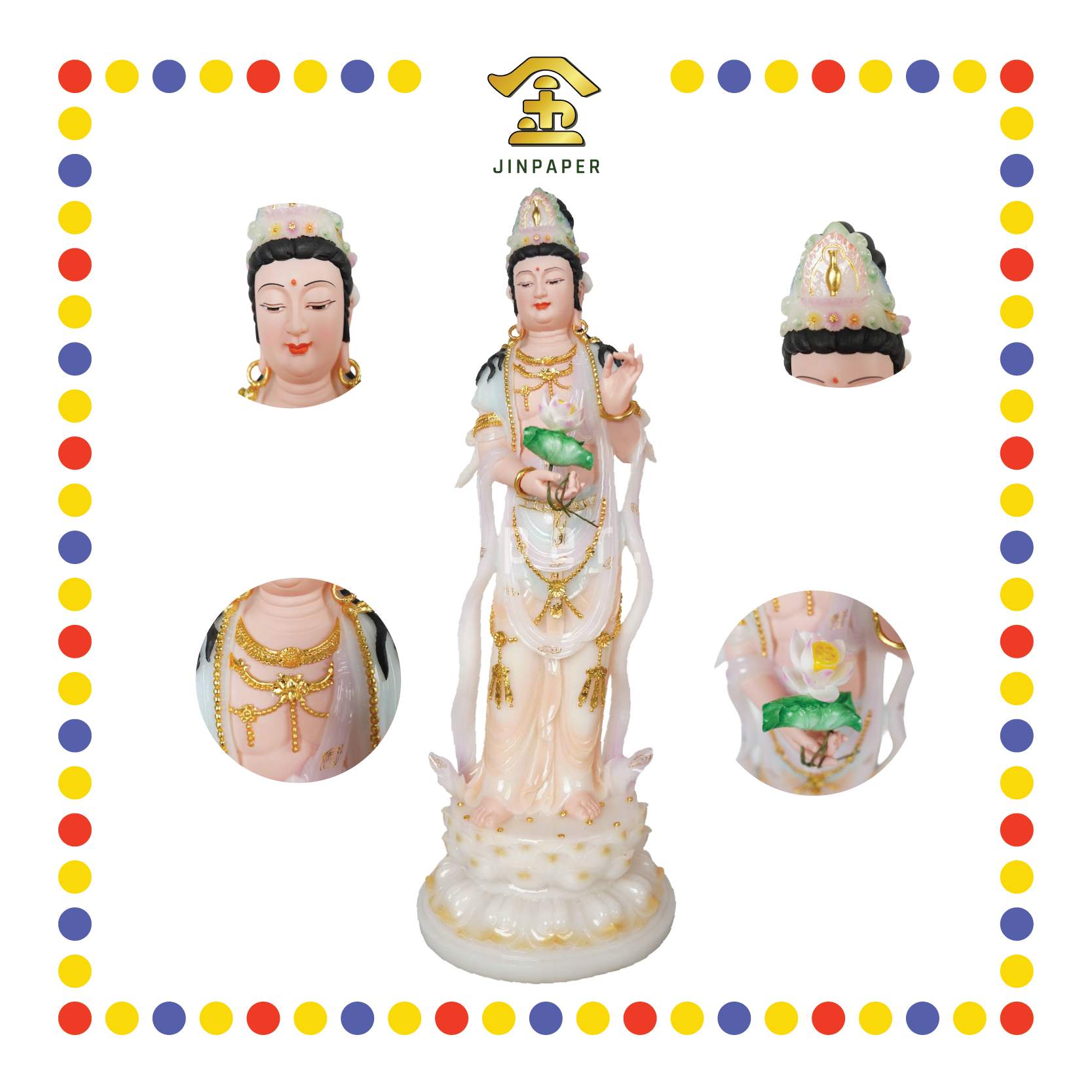 PRAYING STATUE 27寸 立白玉粉脸大势至