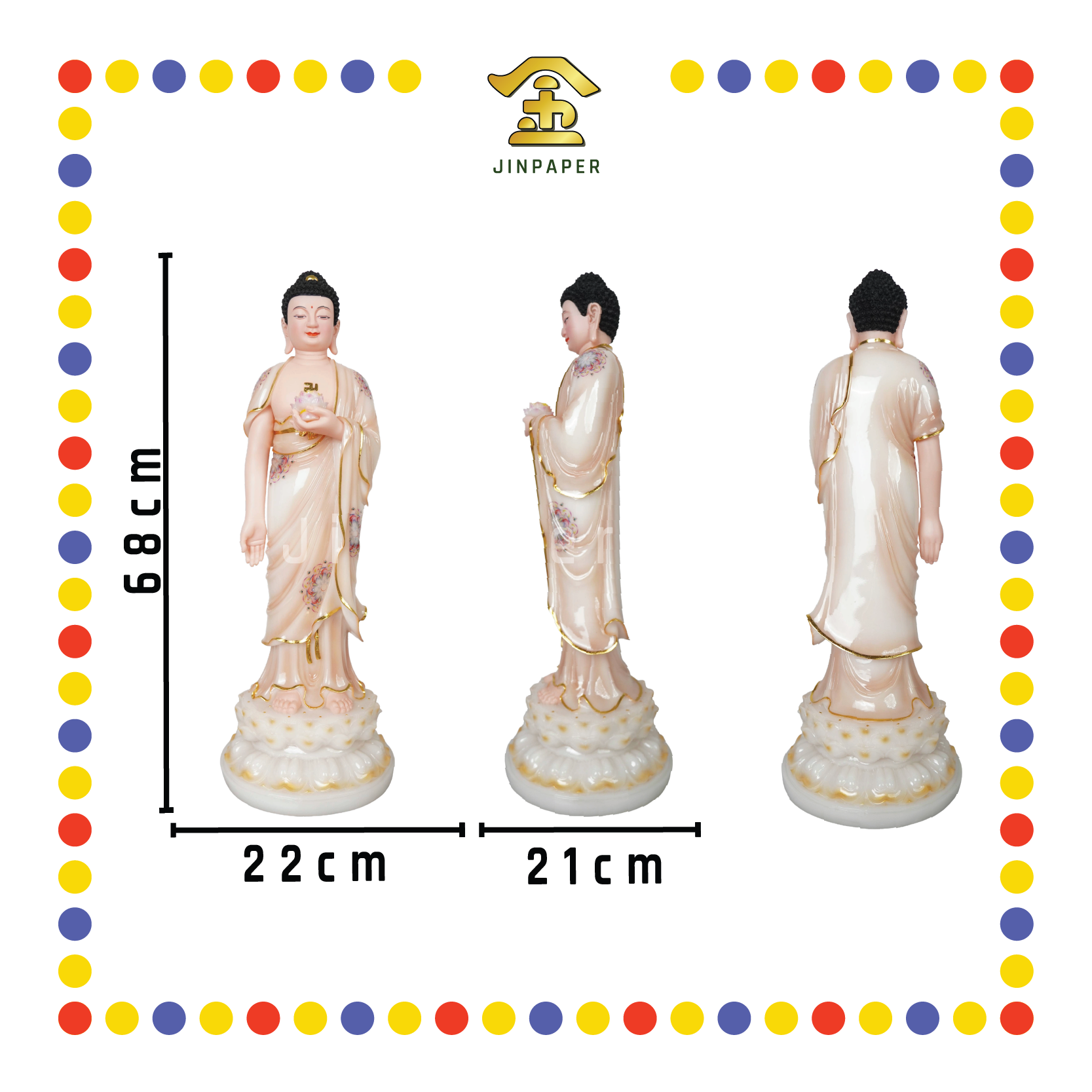 PRAYING STATUE 27寸 立白玉粉脸阿弥陀佛