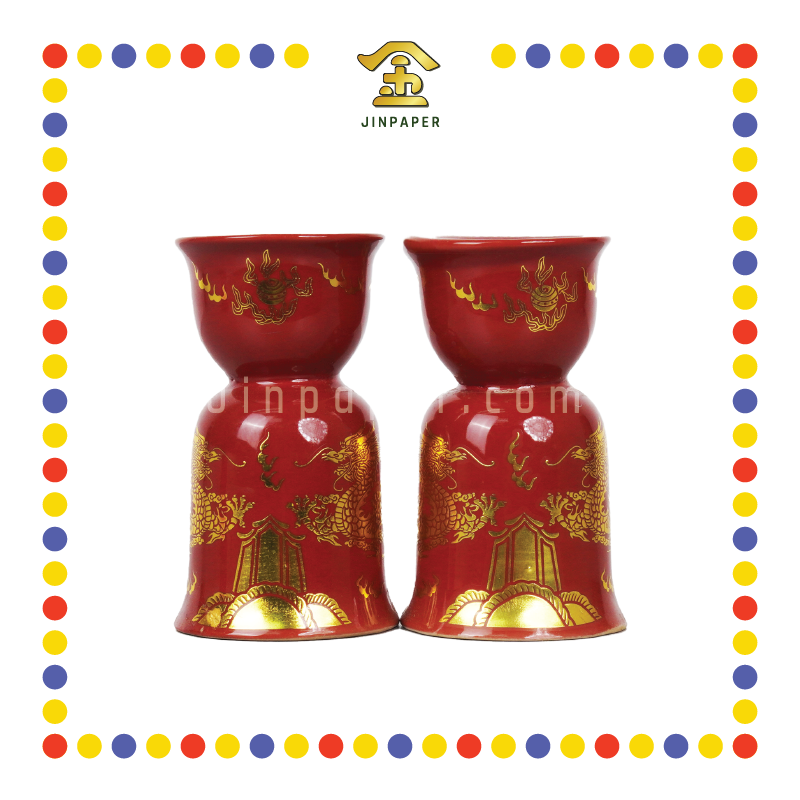 PRAYING CANDLESTICK 3号 朱红描金双龙烛台