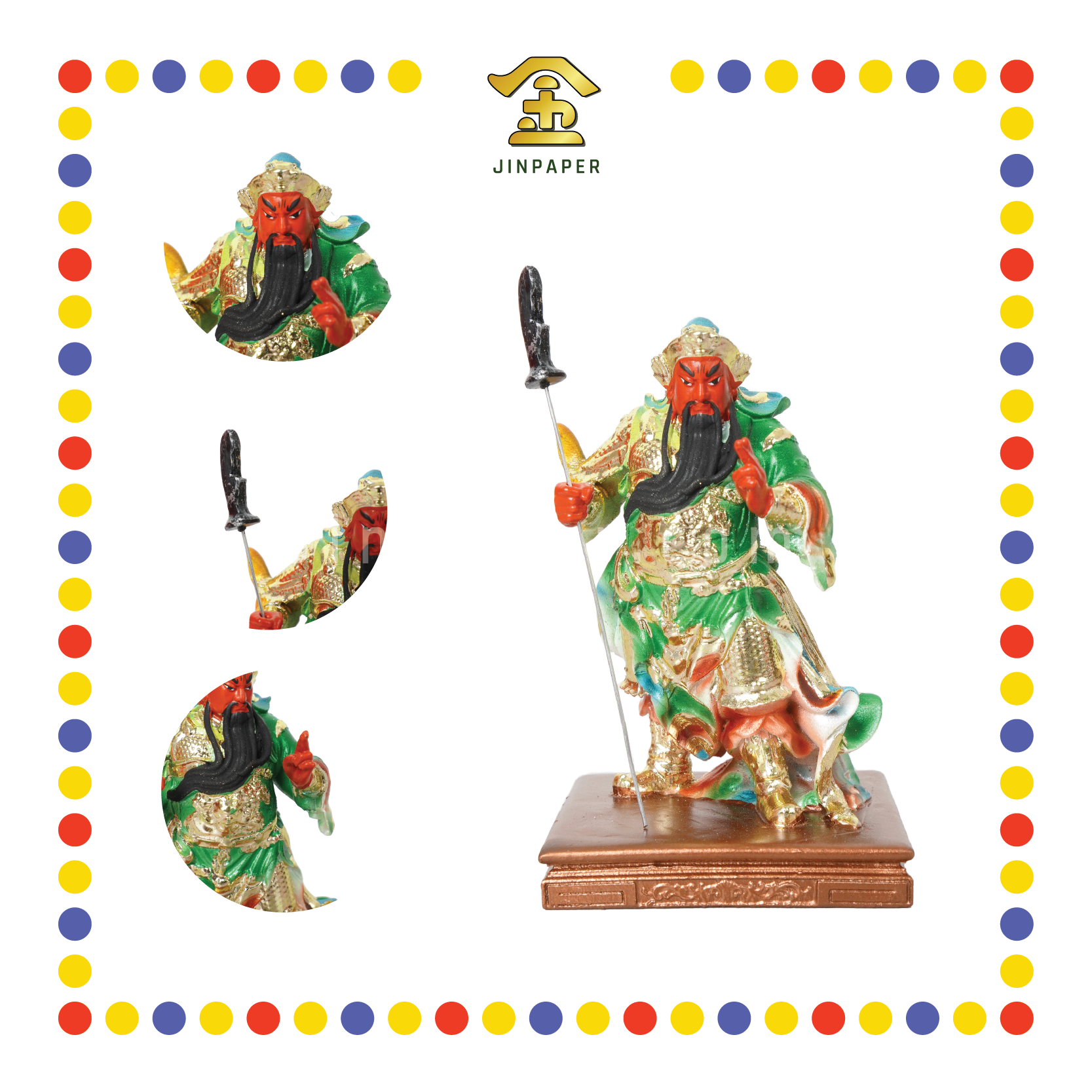 PRAYING STATUE 4寸 金缕彩站方座剑指关公