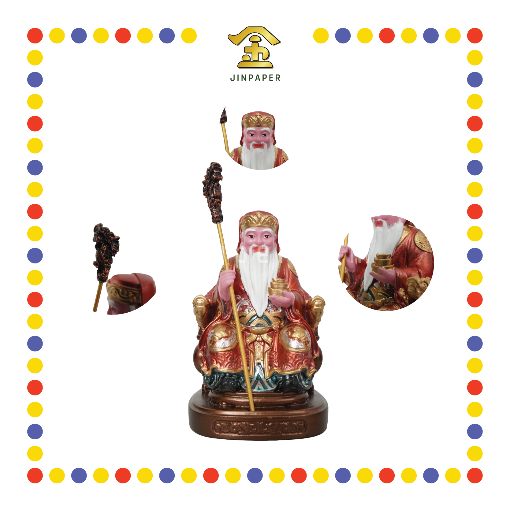 PRAYING  STATUE 4寸 金缕彩拐杖大伯公