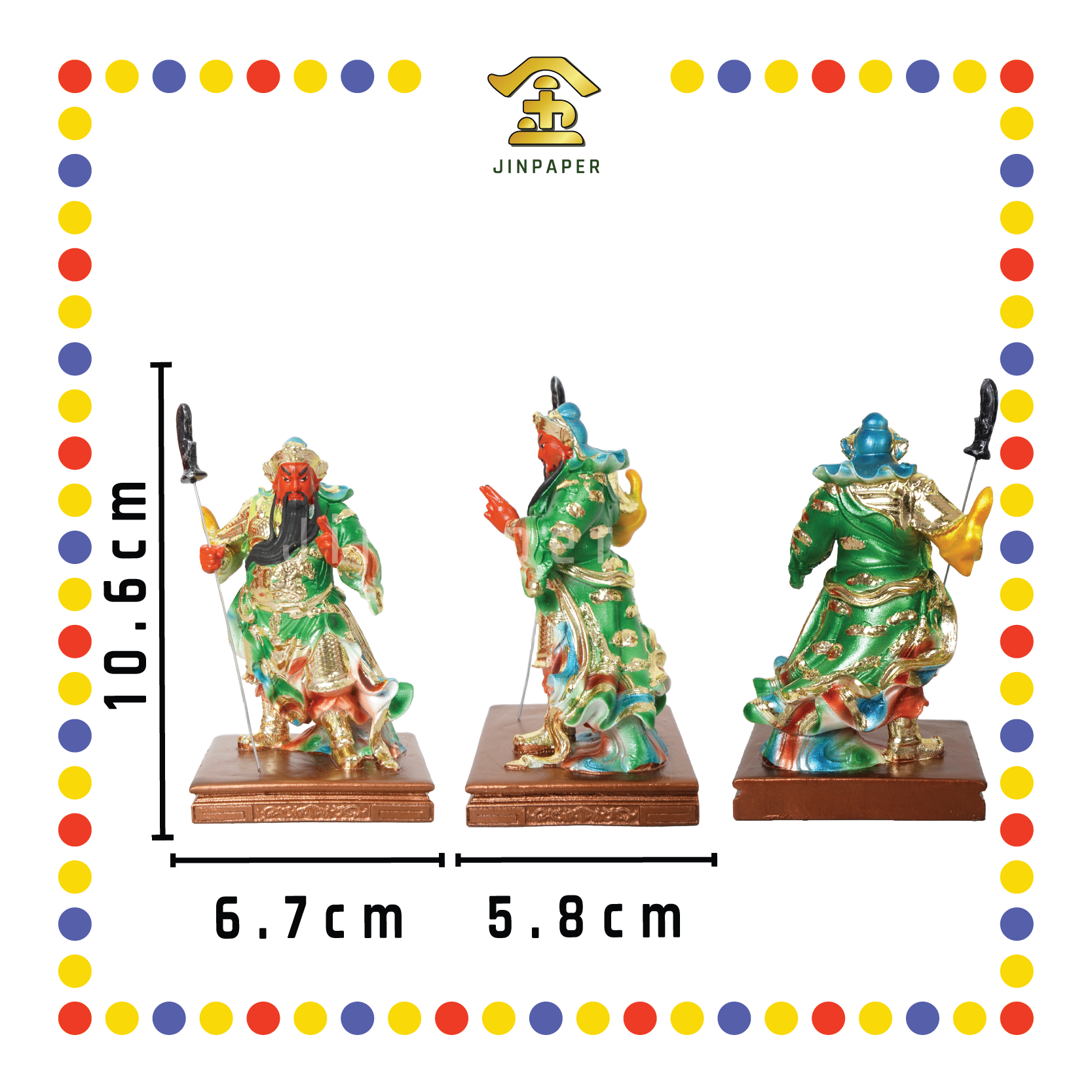 PRAYING STATUE 4寸 金缕彩站方座剑指关公