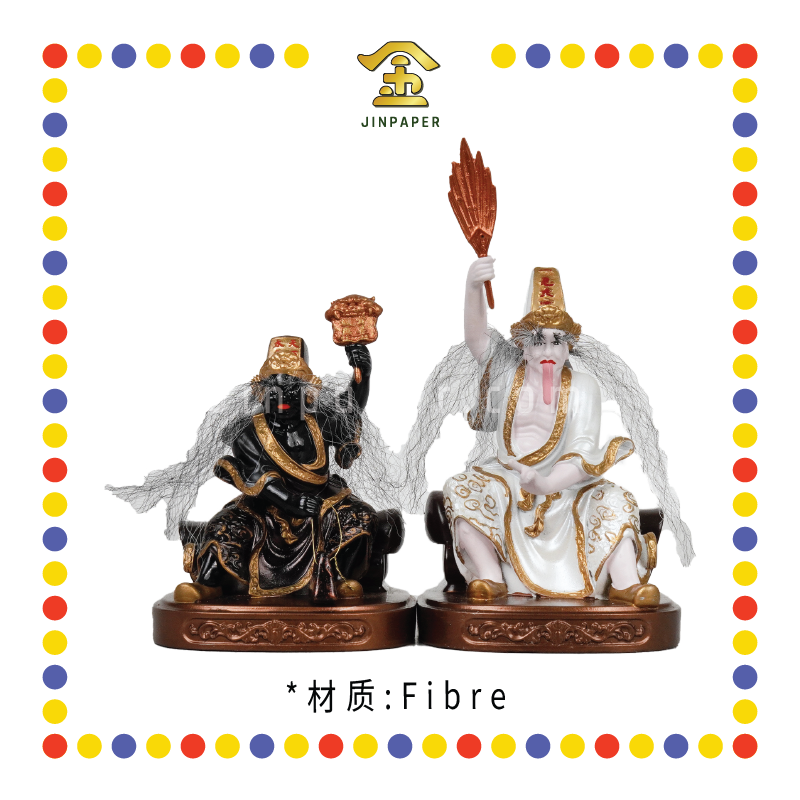 PRAYING STATUE 4寸 珍珠淡彩粉脸坐棺大二伯爷(对)