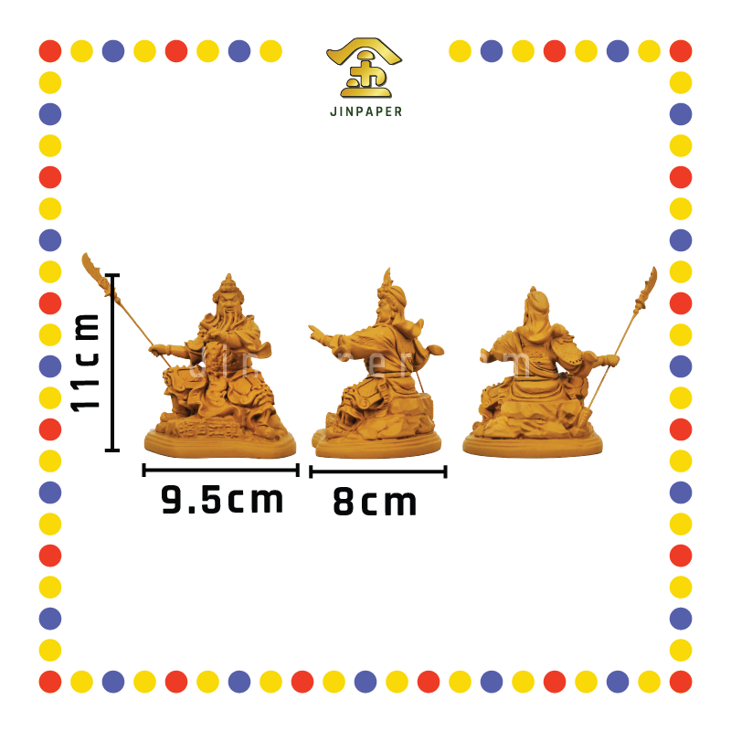 PRAYING STATUE 4寸 木色坐指日江东剑指关公