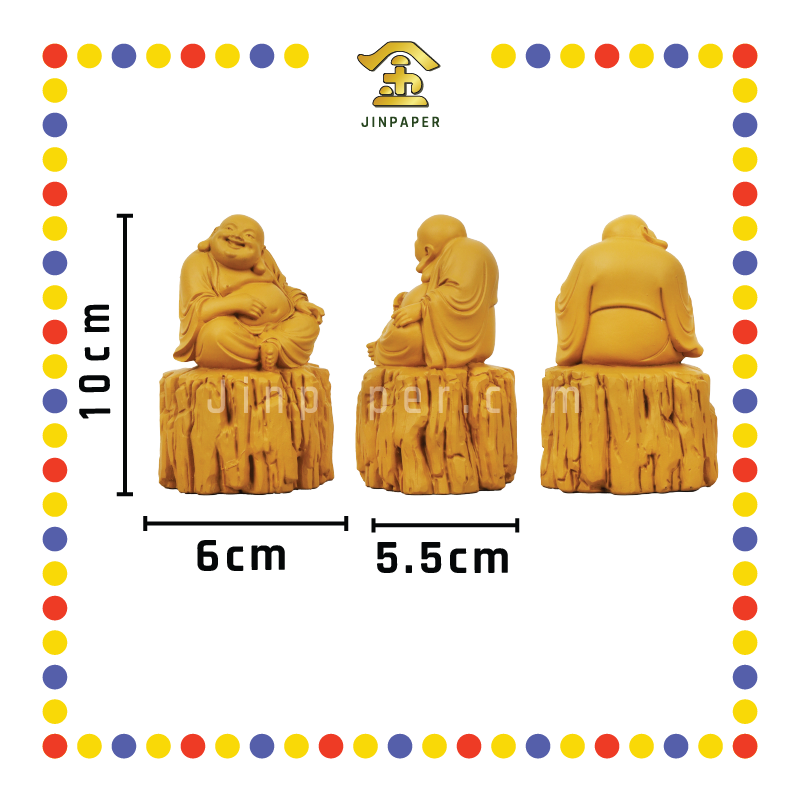 PRAYING STATUE 4寸 木色坐木头笑佛