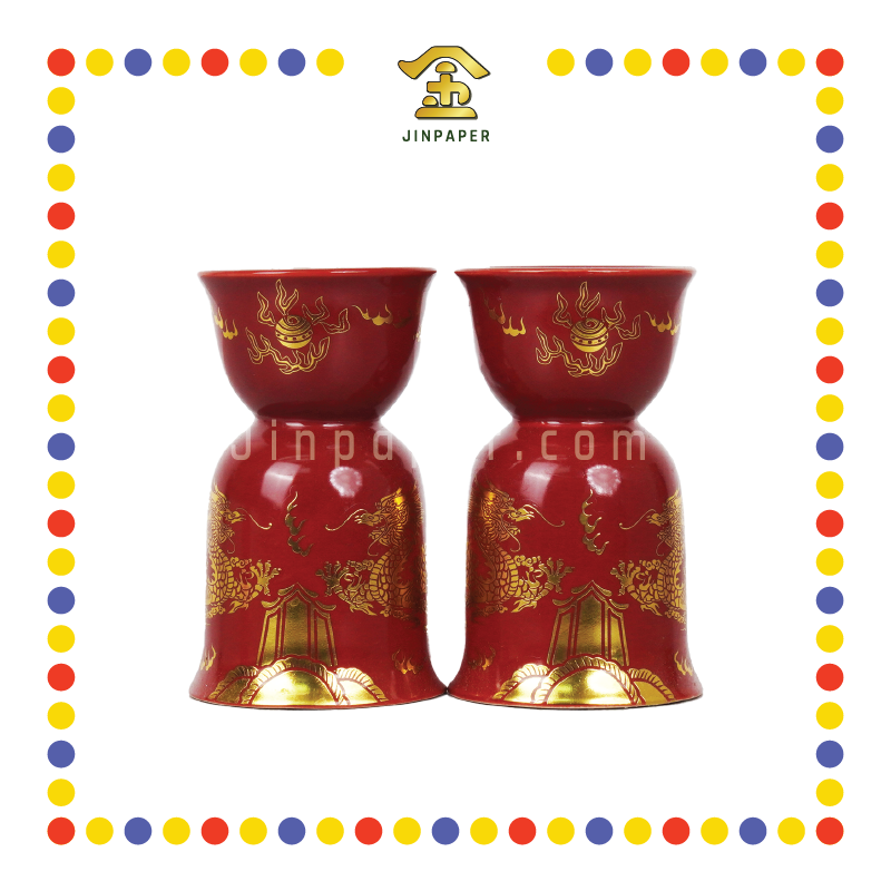 PRAYING CANDLESTICK 4号 朱红描金双龙烛台