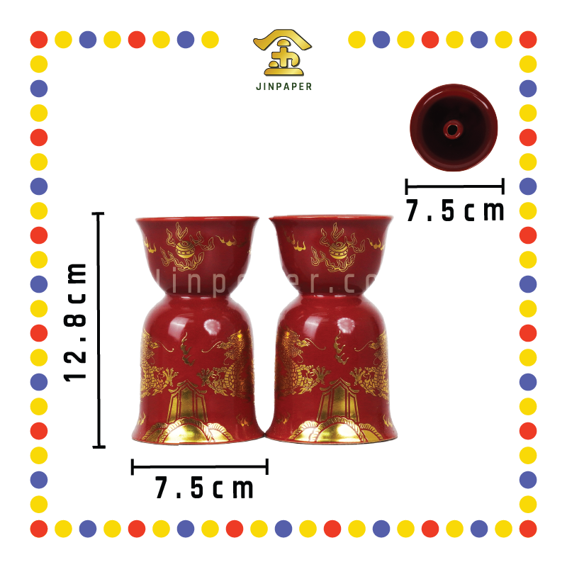 PRAYING CANDLESTICK 4号 朱红描金双龙烛台