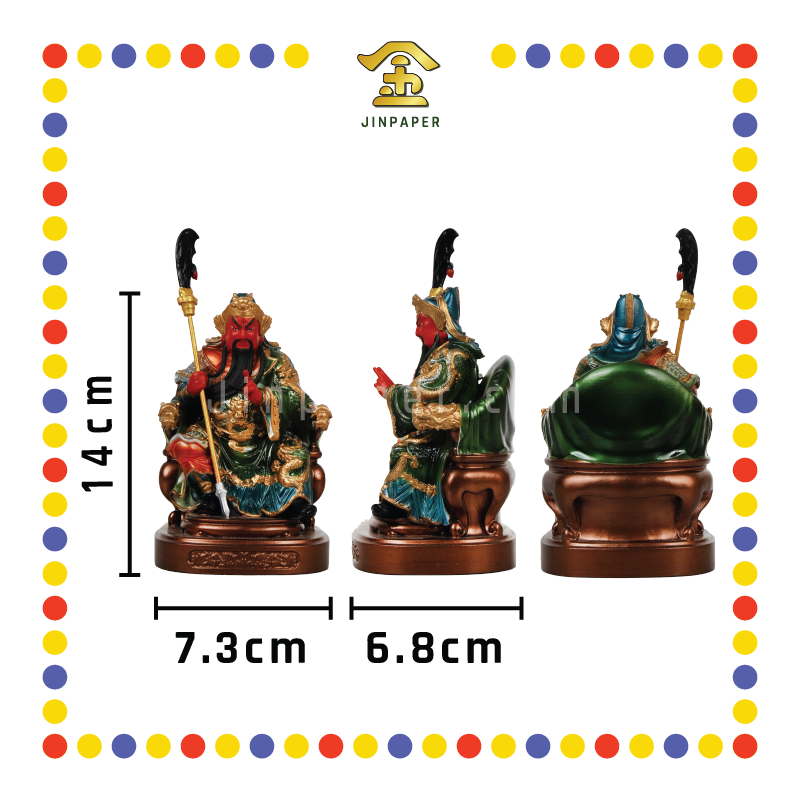 PRAYING STATUE 4寸 金缕彩粉坐圆底【剑指/文武】关帝