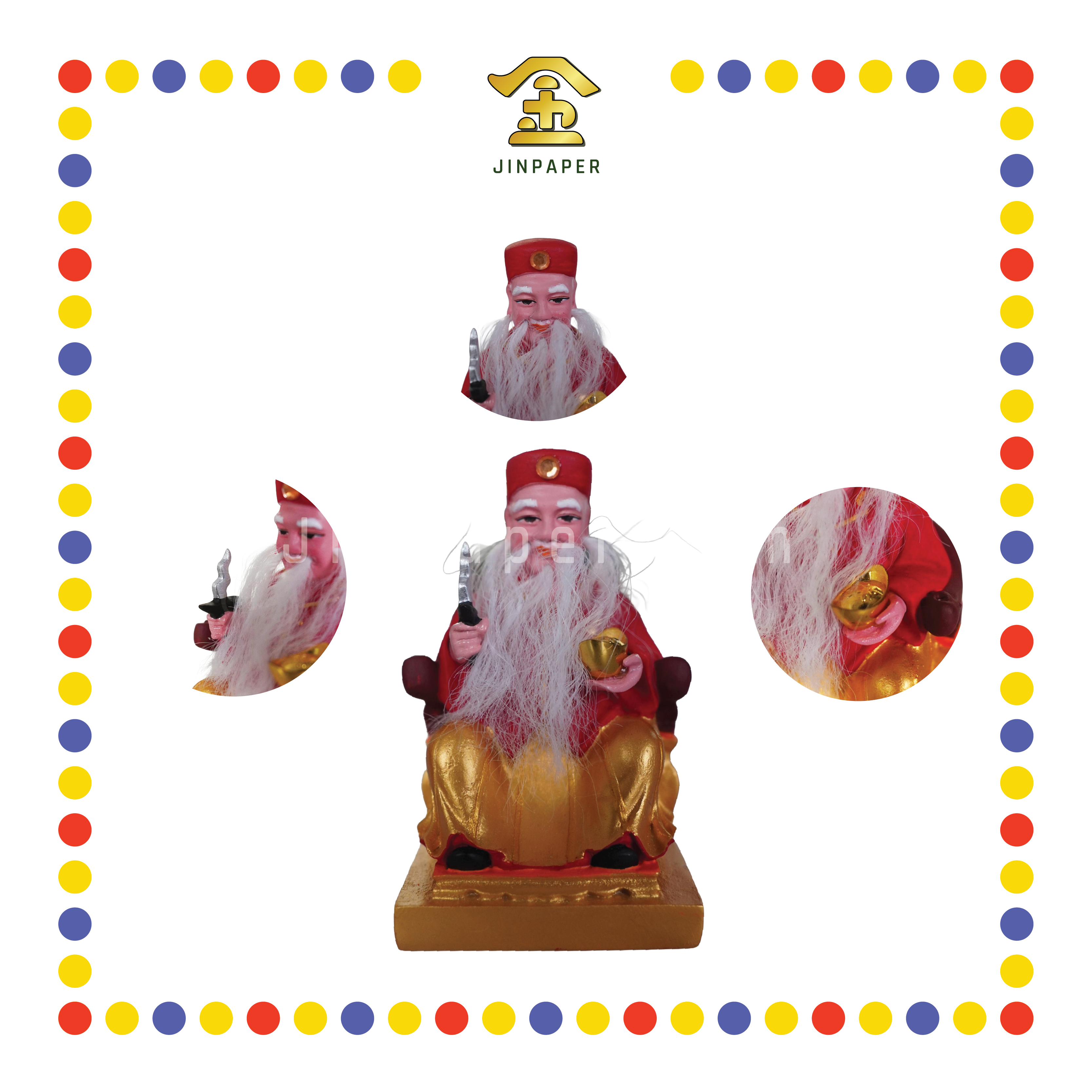 PRAYING STATUE 4寸 宋谷帽拿督公-真须/红衣/刀