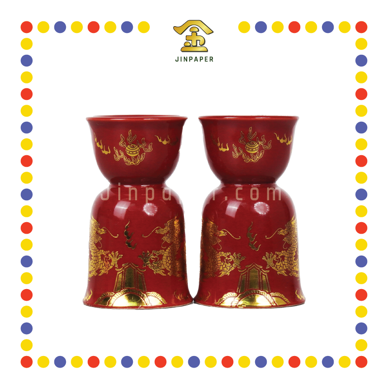 PRAYING CANDLESTICK 5号 朱红描金双龙烛台