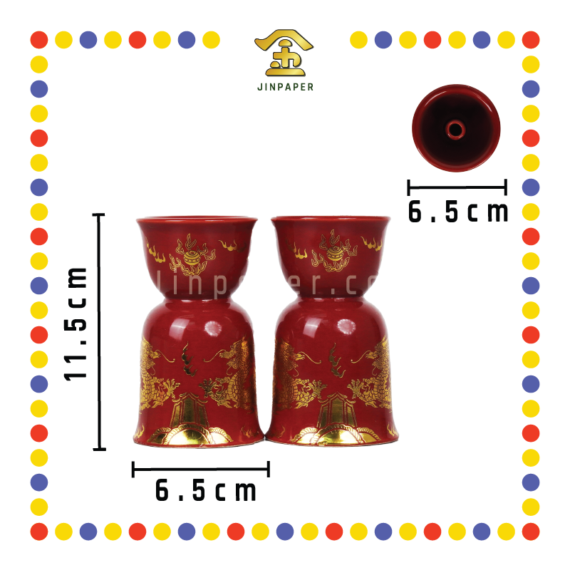 PRAYING CANDLESTICK 5号 朱红描金双龙烛台