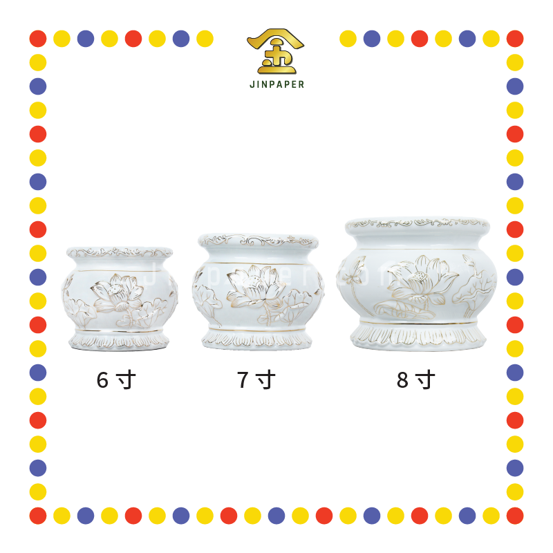 PRAYING CENSER【6寸/7寸/8寸】白玉描金莲花香炉 (香炉)