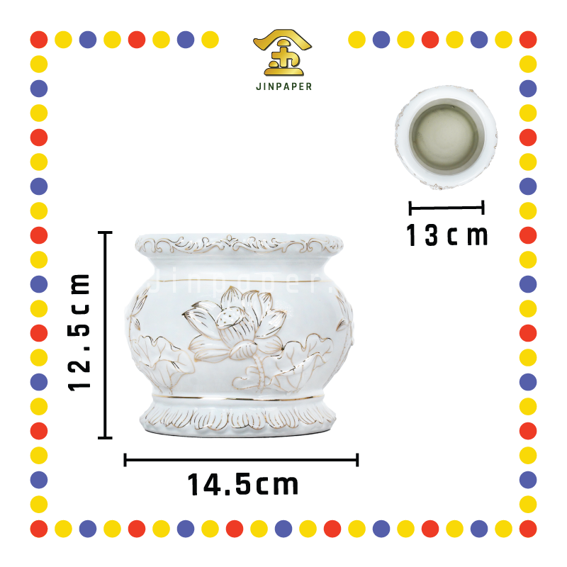 PRAYING CENSER【6寸/7寸/8寸】白玉描金莲花香炉 (香炉)