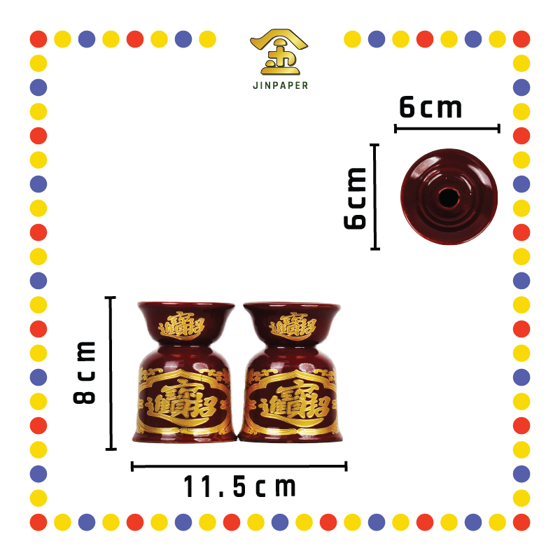 PRAYING CANDLESTICK【6号/5号/4号/3号】朱红烛台(描金, 宝钱)