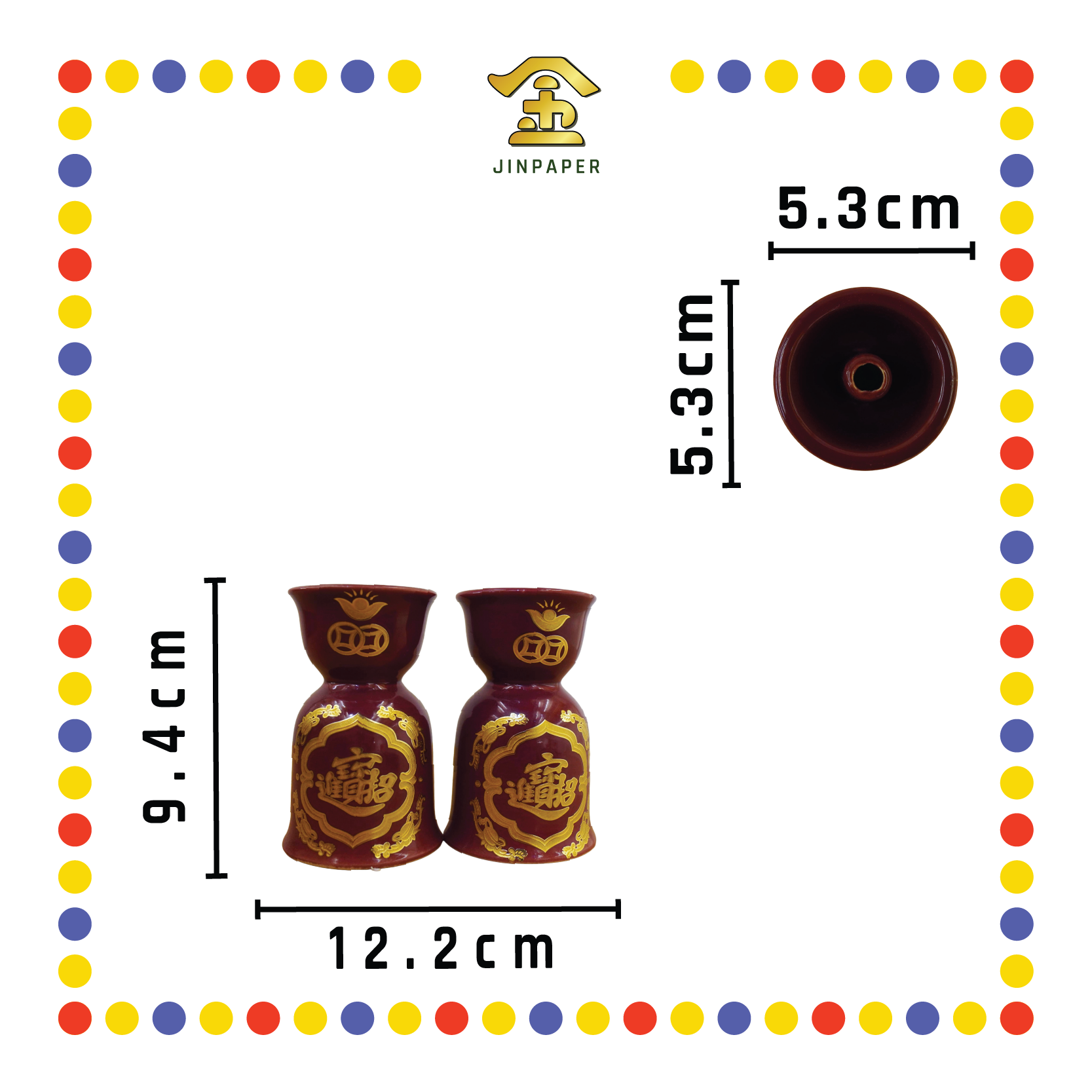 PRAYING CANDLESTICK【6号/5号/4号/3号】朱红烛台(描金, 宝钱)