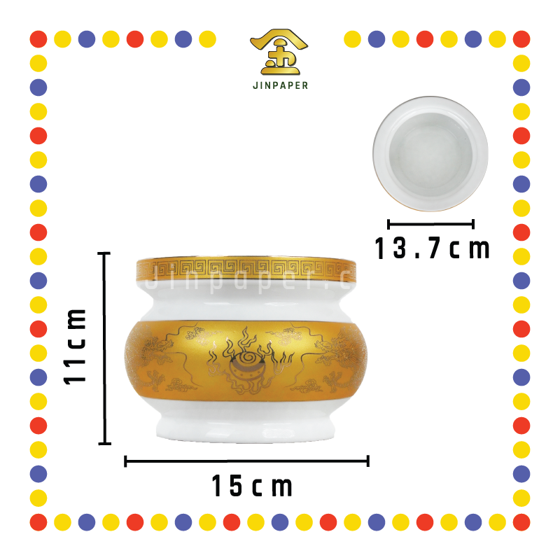 PRAYING CENSER【6寸/7寸/8寸】白瓷金边双龙香炉