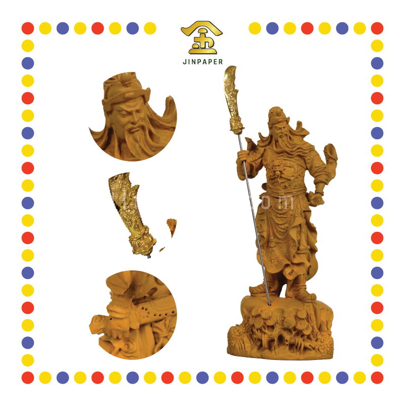 PRAYING STATUE 7寸 站木色松树握剑关帝