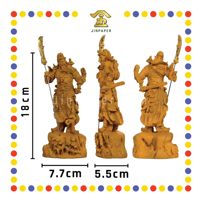 PRAYING STATUE 7寸 站木色松树握剑关帝