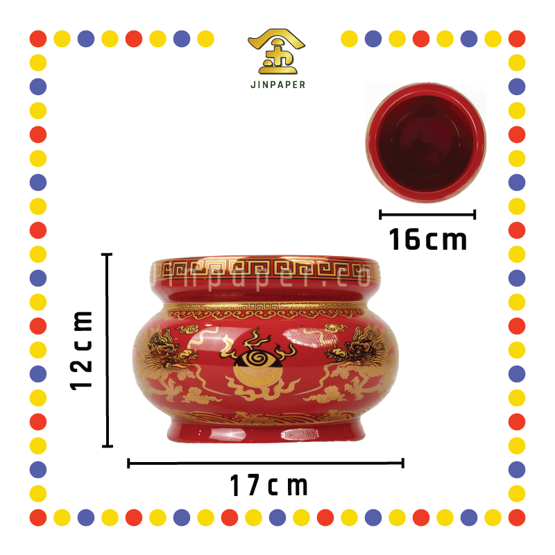 PRAYING CENSER【7寸/8寸/10寸】旗红金地双龙香炉 (香炉)