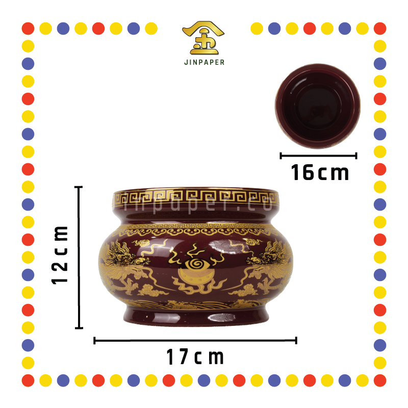 PRAYING CENSER【7寸/8寸/10寸】朱红金地双龙香炉 (香炉)