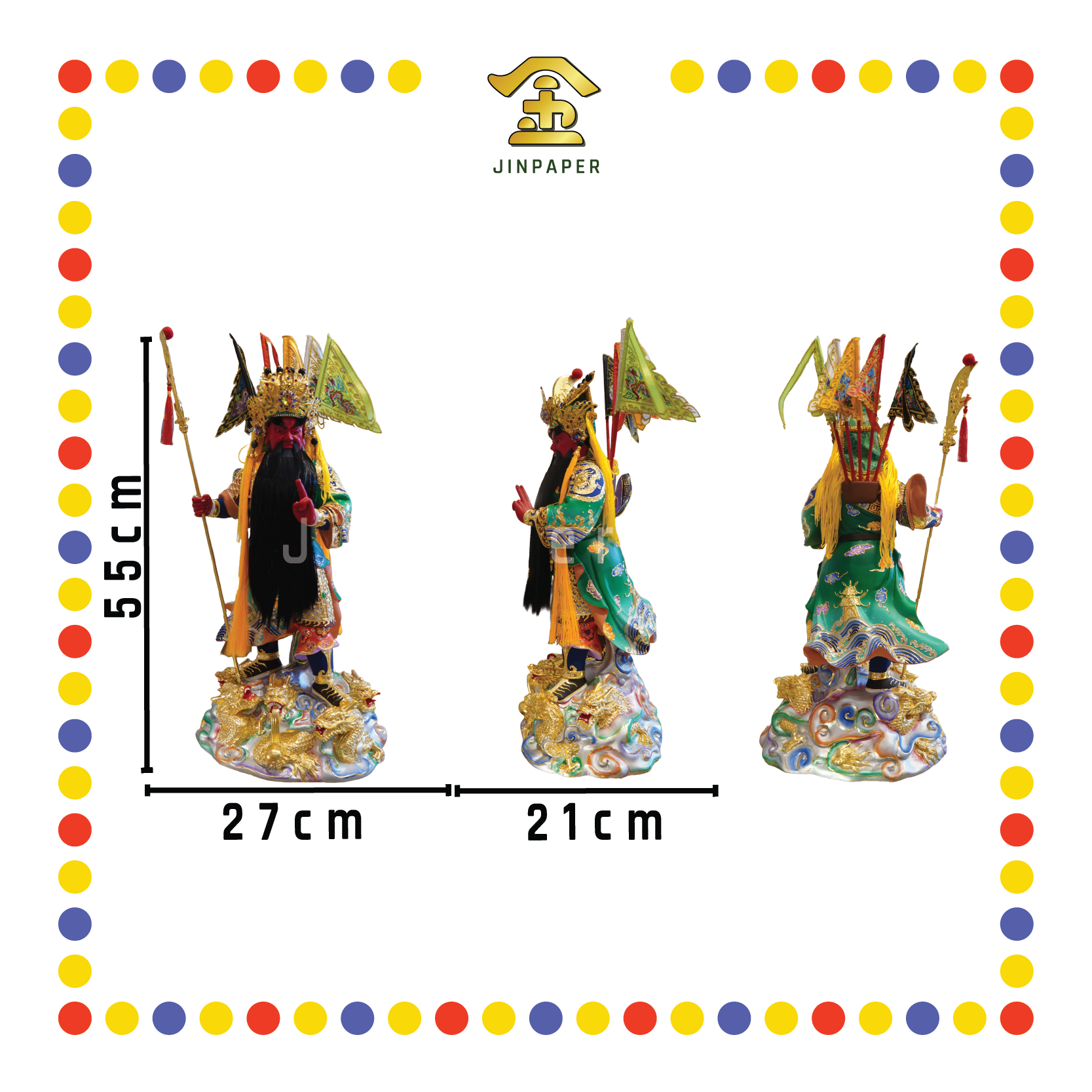 PRAYING STATUE 19" 木雕站五龙关公
