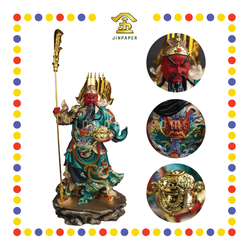 PRAYING STATUE 19" 树脂素彩玉龙拖宝关公