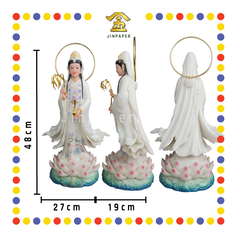 PRAYING STATUE 19" 实心富贵白祥福西方三圣观音