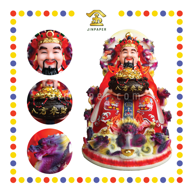 PRAYING STATUE 19" 实心富贵红圆底九龙财神