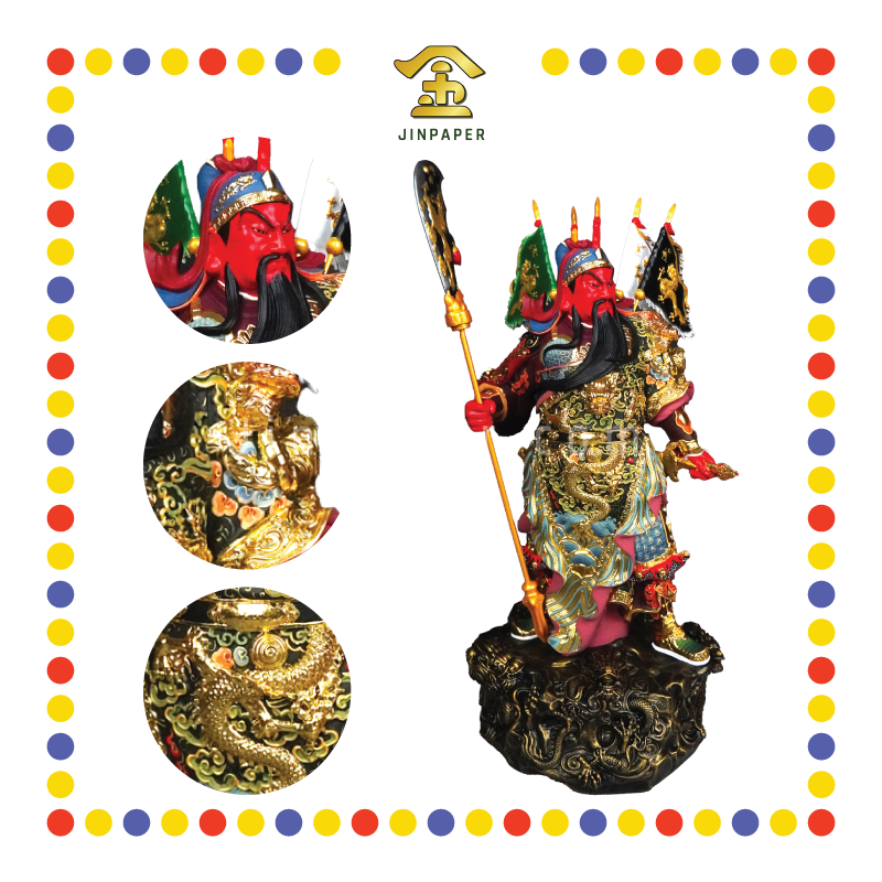 PRAYING STATUE 19" 树脂手工古彩九龙关公