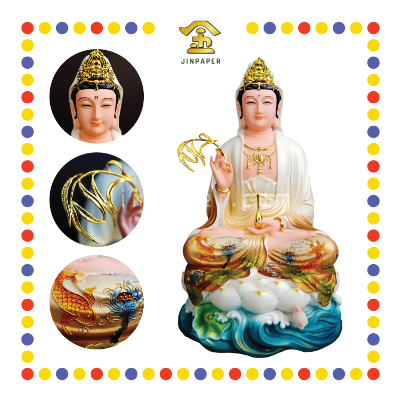 PRAYING STATUE 19" 仿汉白玉咖哑新水浪观音