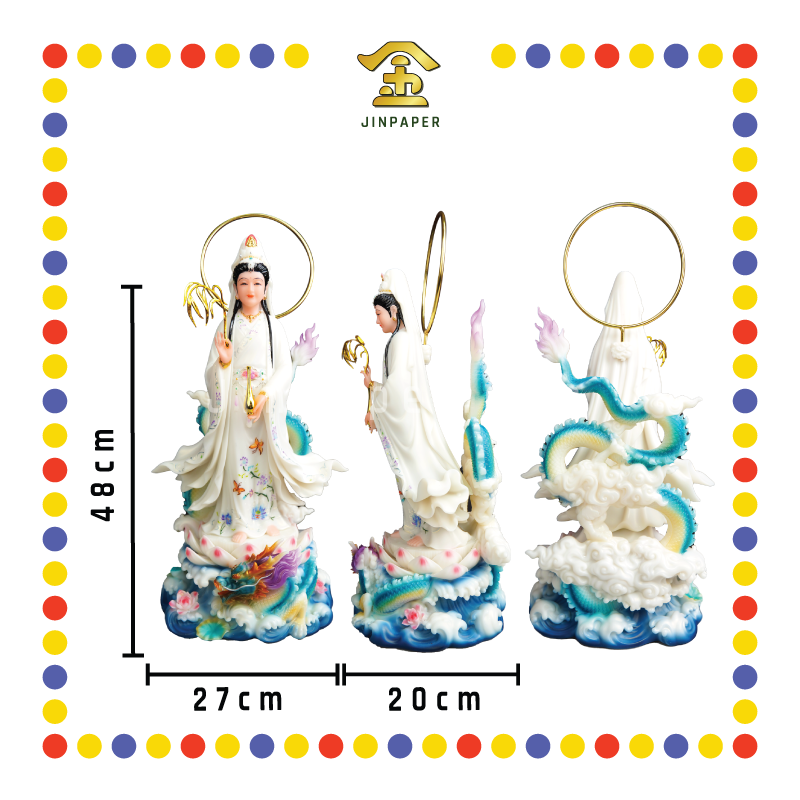 PRAYING STATUE 19" 实心富贵白哑光骑龙观音