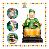 PRAYING STATUE 15" 陶瓷绿衣帽剑拐元宝拿督公