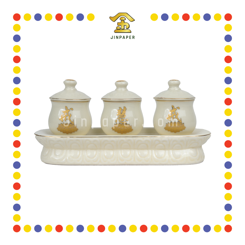 PRAYING CUP 戒定慧 三连座供杯(牙瓷)