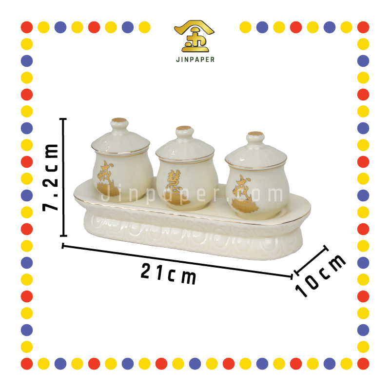 PRAYING CUP 戒定慧 三连座供杯(牙瓷)